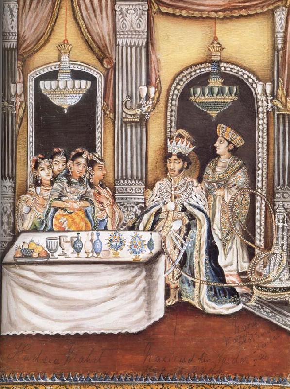unknow artist Nawab Nasir ud Din Haidar,King of Oudh,with his Minister Vazir Motamad ud Daula Agha Mir in the Kudsia Mahal,Lucknow china oil painting image